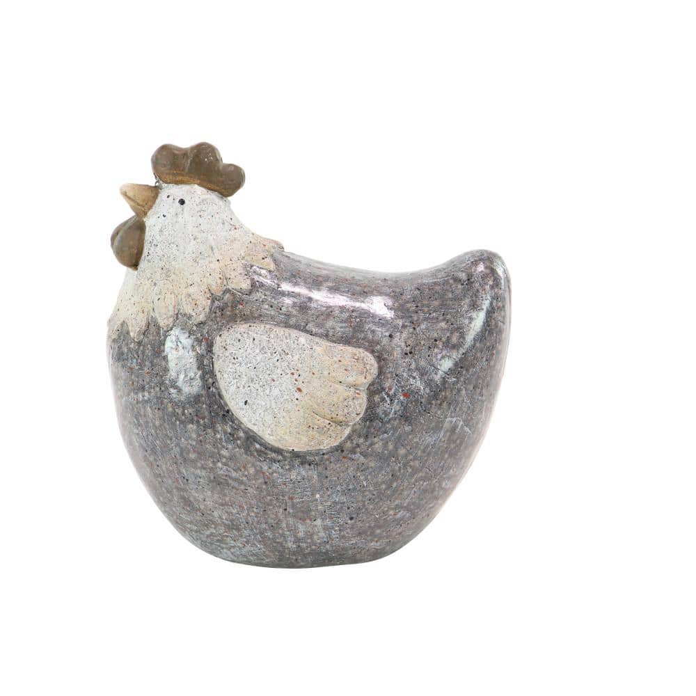 Gray and White Polystone Chicken Garden Figurine