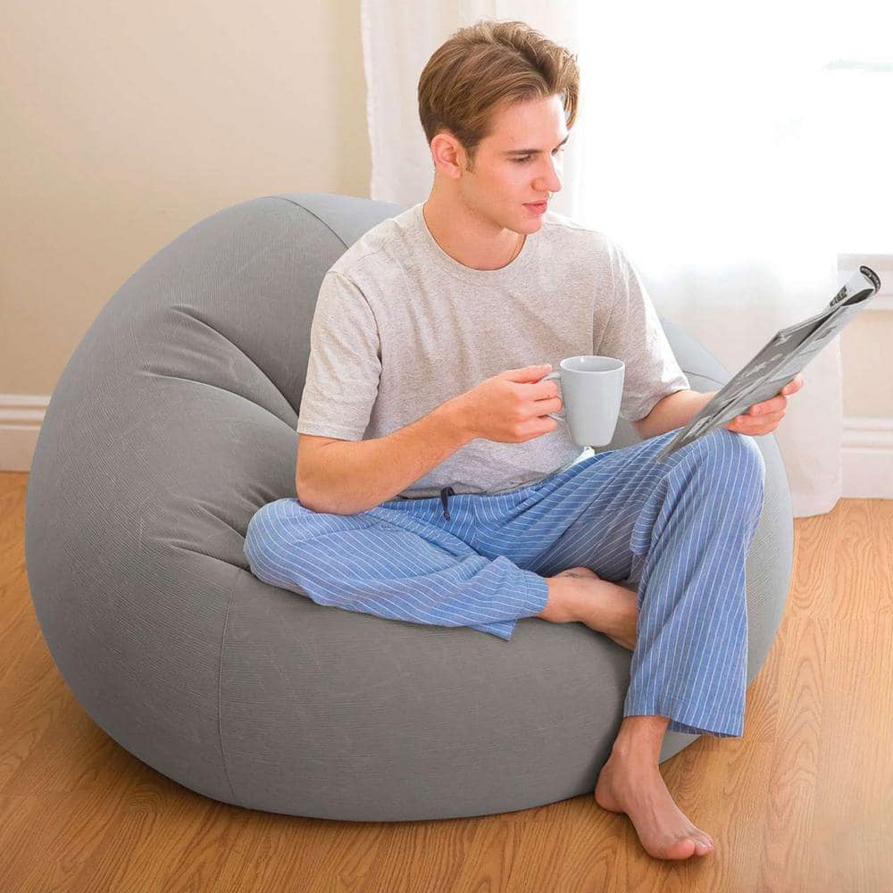 Gray Corduroy Inflatable Foldable Lounge Chair with Cushions