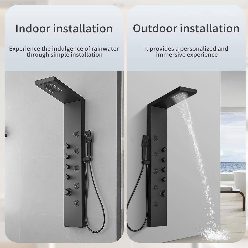 Matte Black 47'' Shower Panel with Rainfall and Waterfall Head