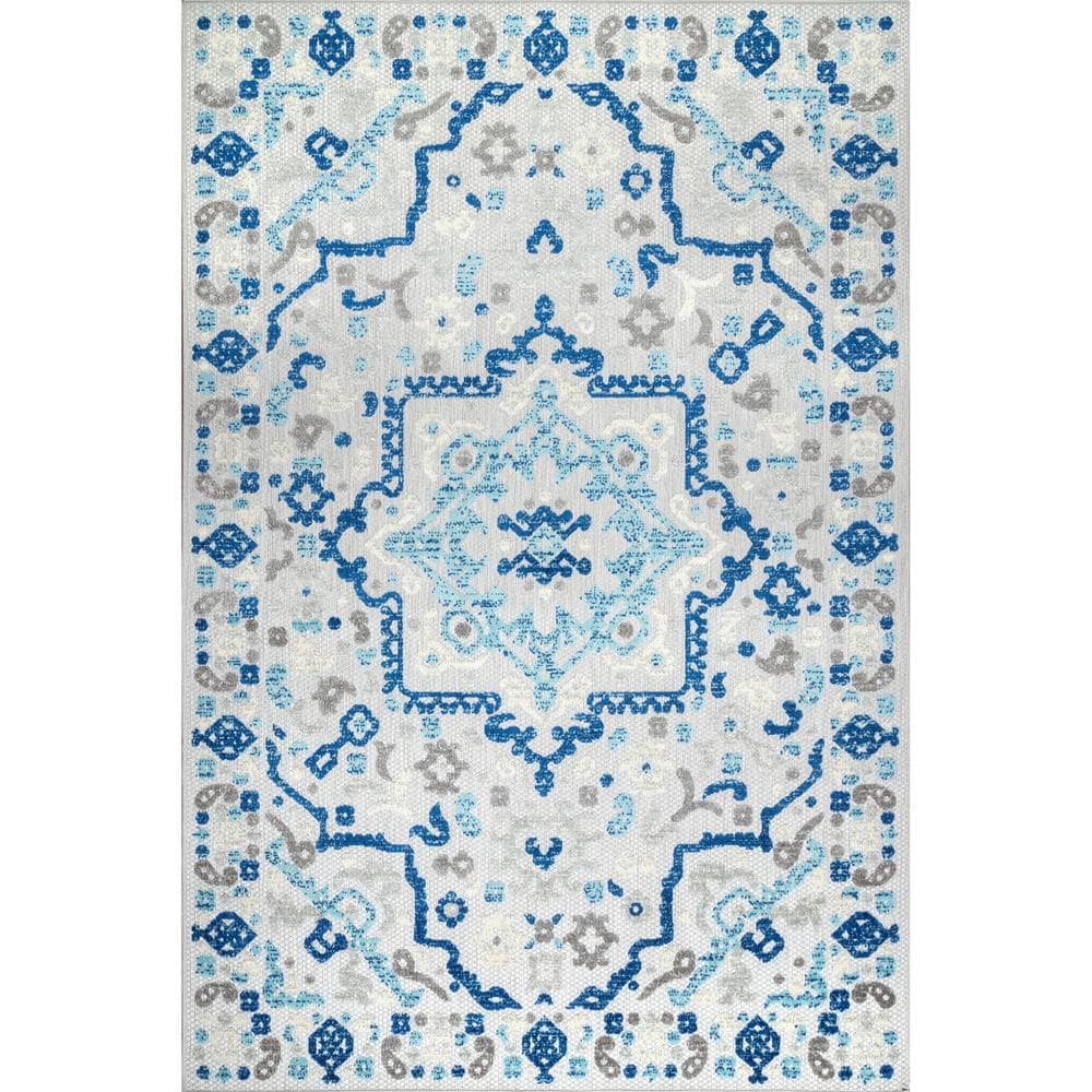 nuLOOM Rashida Modern Celestial Blue 7 ft. x 9 ft. Indoor/Outdoor Patio ...