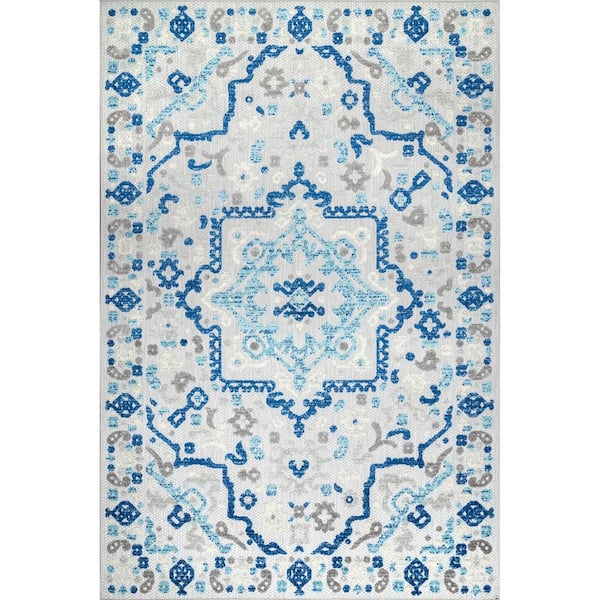 nuLOOM Rashida Modern Celestial Blue 6 ft. Indoor/Outdoor Square Patio Rug