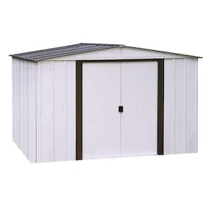 Newport 10 ft. W x 8 ft. D 2-Tone Eggshell and Coffee Galvanized Metal Shed 74 sq.ft sq. ft. with Sliding Lockable Doors
