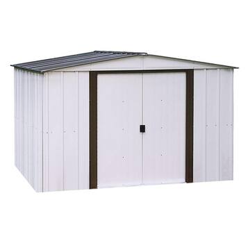 Newport 10 ft. W x 8 ft. D 2-Tone Eggshell and Coffee Galvanized Metal Shed 74 sq.ft sq. ft. with Sliding Lockable Doors