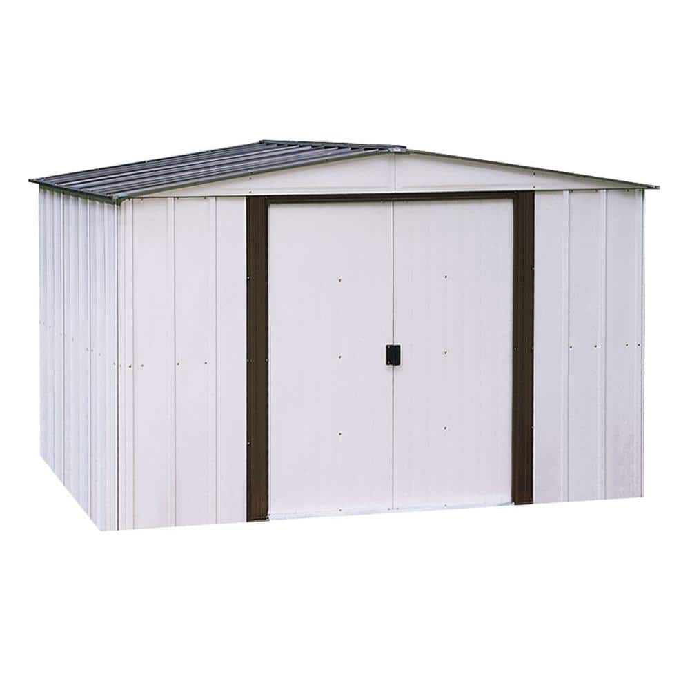Arrow Newport 10 Ft W X 8 D 2 Tone Eggshell And Coffee Galvanized Metal Shed With Sliding Lockable Doors Np10867 The Home Depot Arrow Newport 10 Ft W X 8 D 2 Tone