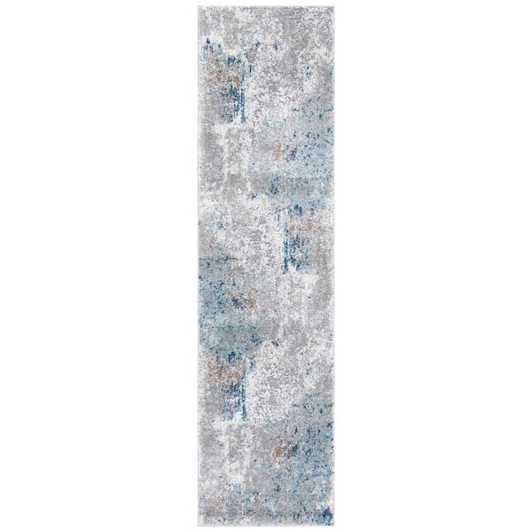 SAFAVIEH Aston Gray/Blue 2 ft. x 8 ft. Geometric Distressed Runner Rug