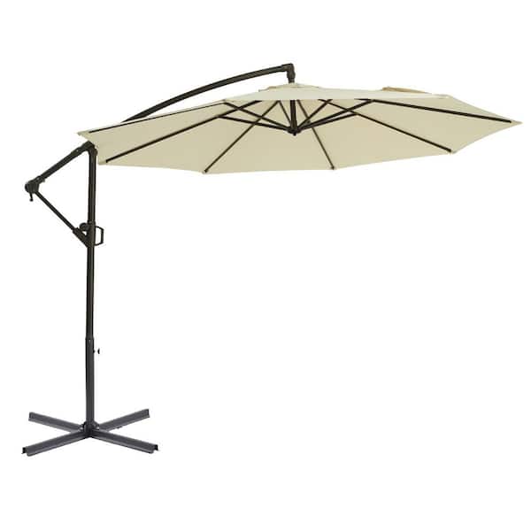 10 ft. Aluminum Patio Offset Umbrella Outdoor Cantilever Umbrella, Infinite Tilt and Fade Resistant Canopy in Beige