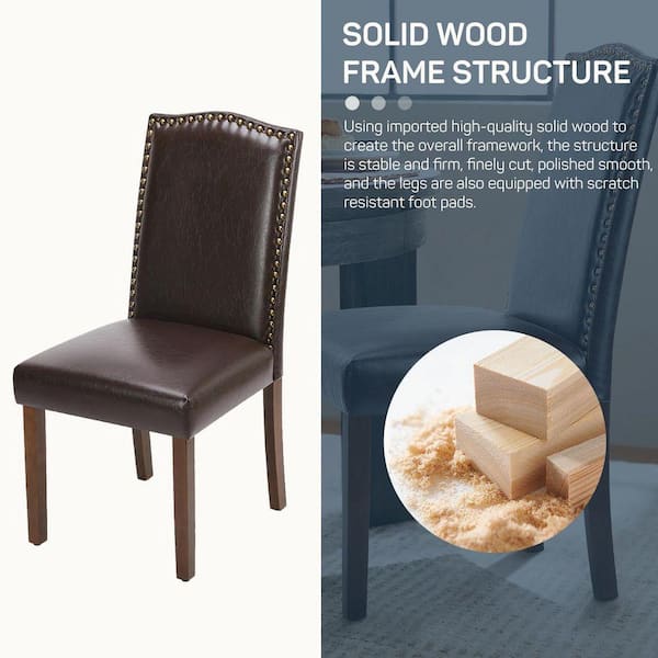 WONDER COMFORT Dark Brown Leather Dining Chair Set of 2