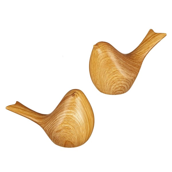 Evergreen Brown Ceramic Wood Look Bird Garden Statue, Set of 2