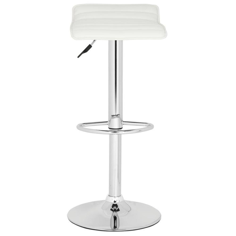 Kemonti White Adjustable Swivel Bar Stool with Chrome Base