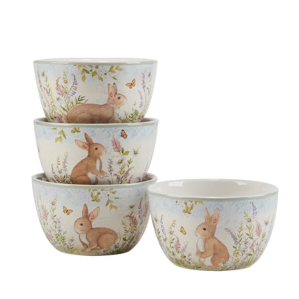 Certified International 24 Fl. Oz. Assorted Color Earthenware Easter Meadow Dessert Bowls (Set of 4)