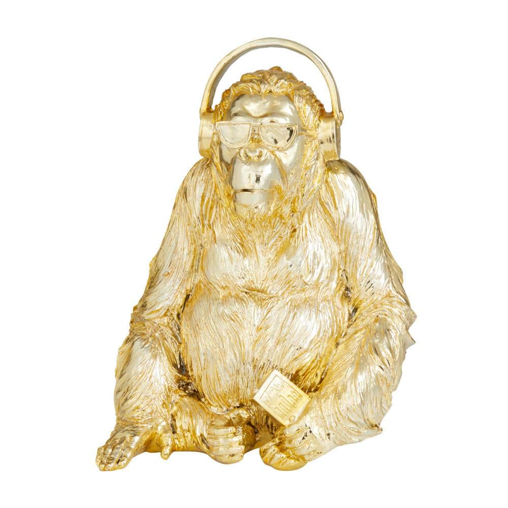 Gold Polystone Gorilla Sculpture - 11 x 9 x 15