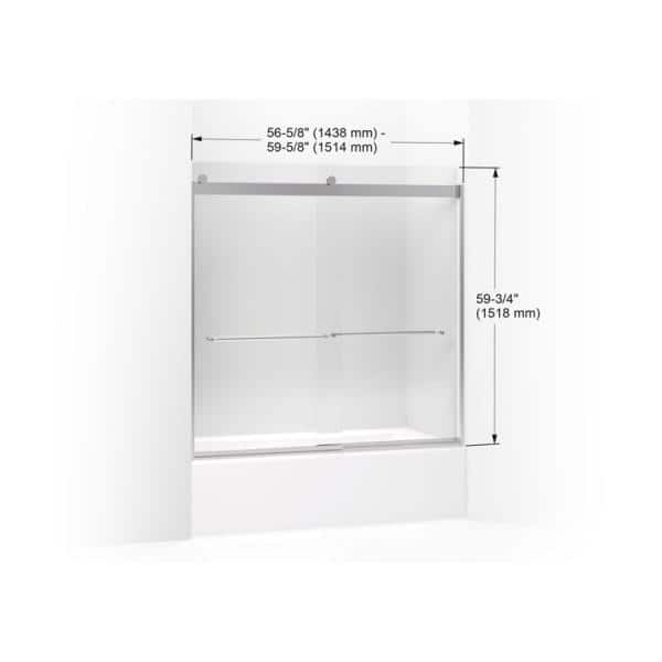 Levity 60" Nickel Frameless Sliding Tub Door with Clear Glass