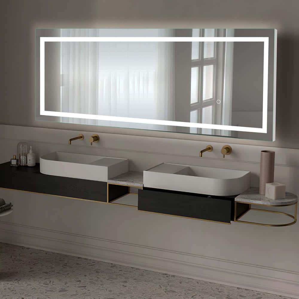 Silver 16 in. W x 63 in. H Floor Mirror, LED Bathroom Vanity Mirror, Standi