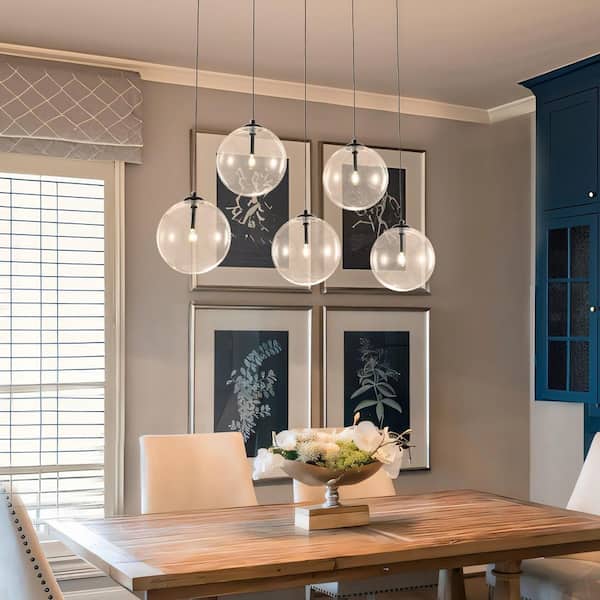 Modern 5-Light Black Linear Chandelier, Cluster Island Pendant Light for Kitchen Island