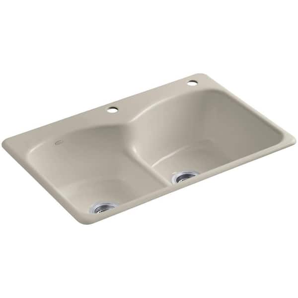 KOHLER Langlade Smart Divide Drop-In Cast-Iron 33 in. 2-Hole Double Bowl Kitchen Sink in Sandbar