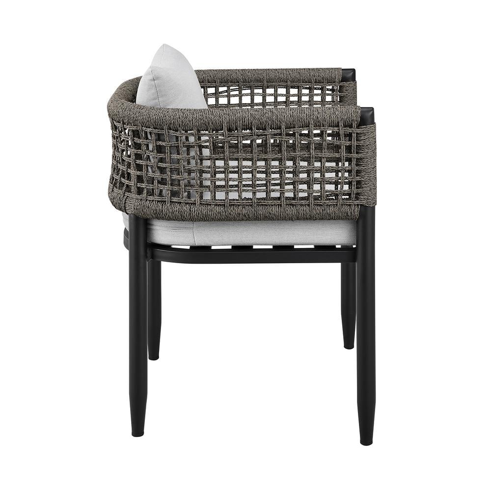 Felicia 7-Piece Black Aluminum Outdoor Dining Set with Grey Rope and Cushions