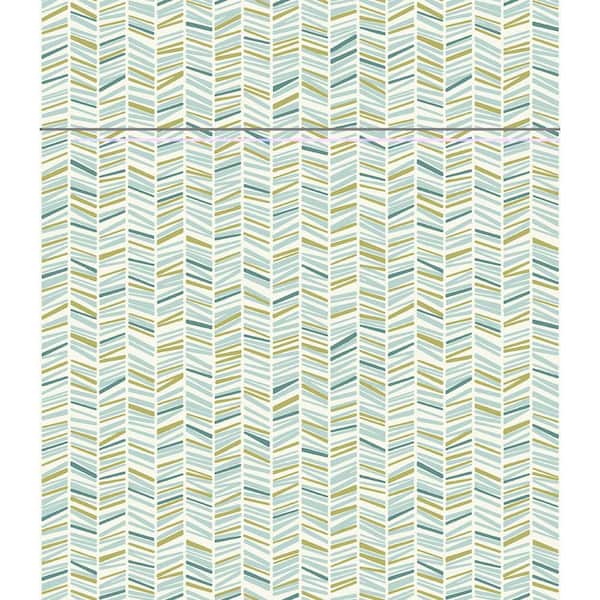 MyStyle Ivan Broken Chevron Green Vinyl Peel and Stick Wallpaper