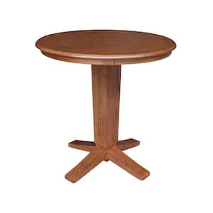Aria Distressed Oak Solid Wood 36 in. Round Counter-height Pedestal Dining Table, Seats 4