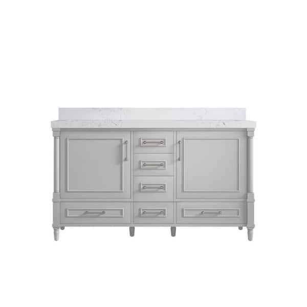 Willow Collections Hudson 60 in. W x 22 in. D x 36 in. H Double Sink Bath Vanity in Coventry Gray with 2 in. Empira Quartz Top