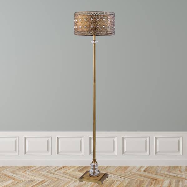 Clear Crystal And Brass Floor Lamp, Bohemian Crystal Bronze Floor Lamp