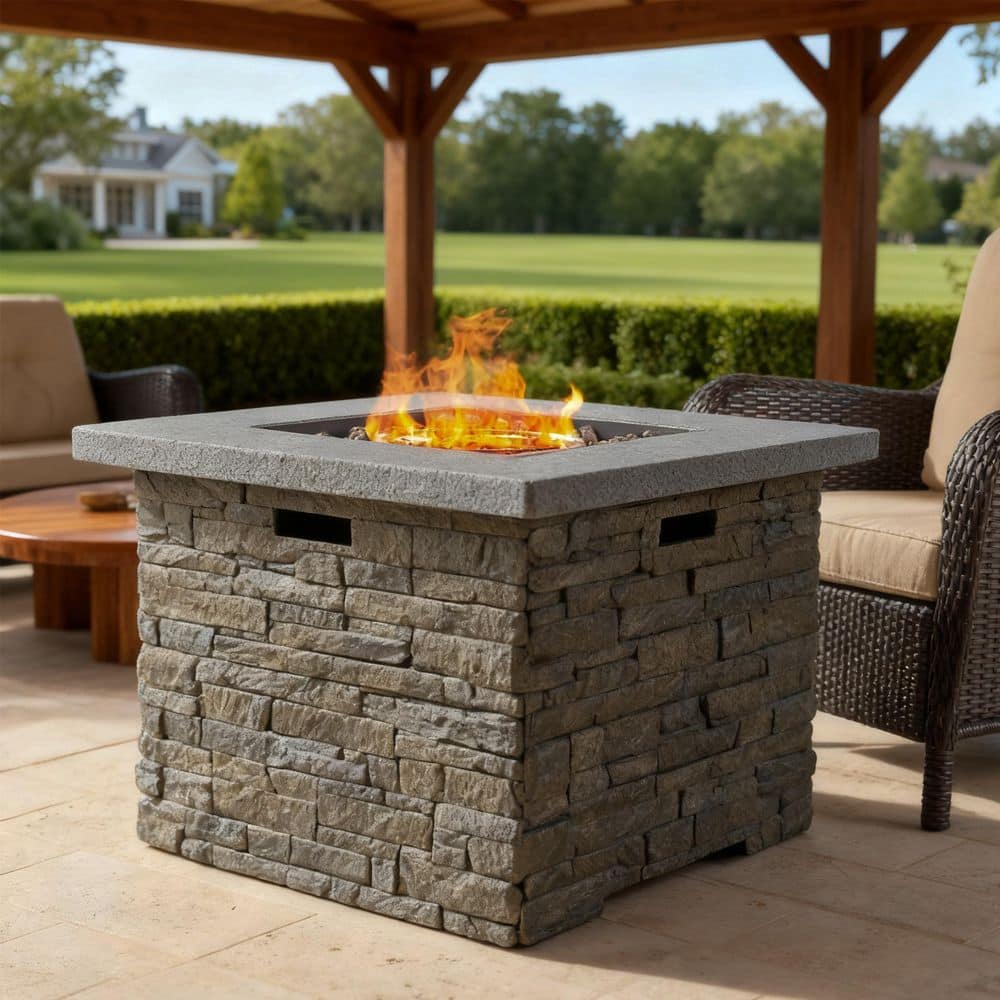 33 in. 40000 BTU Gray Square MGO Concrete Outdoor Patio Fire Pit Table, Propane Fire Pit Table Imitation Stone Features price history on PriceWatchPro
