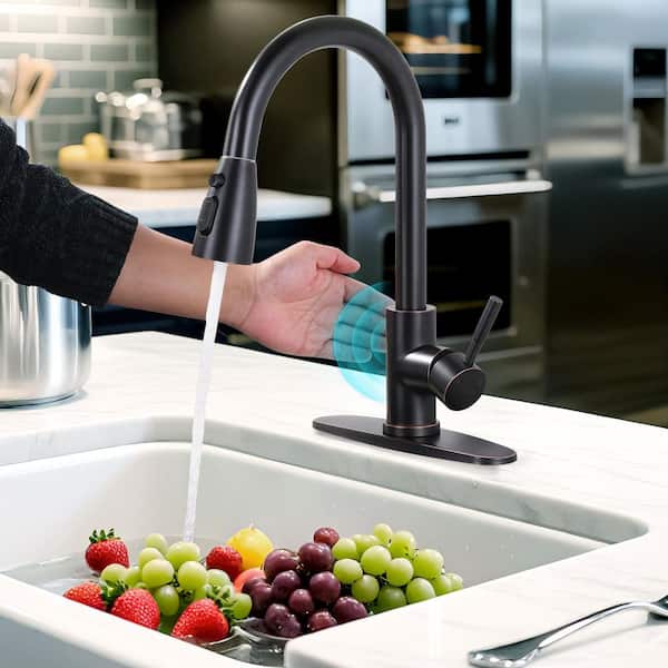 15.3 in. H Touchless Sensor 3-Functions Stainless Steel Single Handle Pull Down Sprayer Kitchen Faucet in Bronze