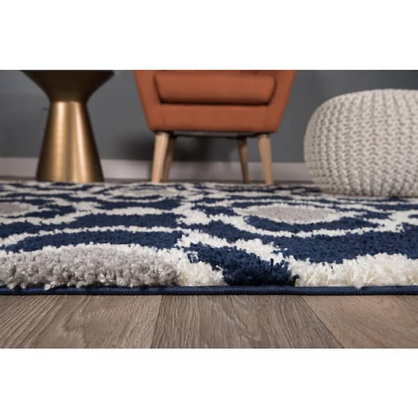 Moroccan Trellis Cozy Shag Navy 2 ft. x 7 ft. 2 in. Indoor Runner Rug