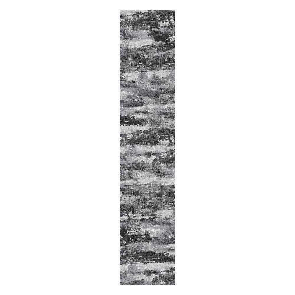 Drak Rugs Limlok Zephyr Machine Washable Dark Drey 2 ft. x 10 ft. Modern Abstract ...