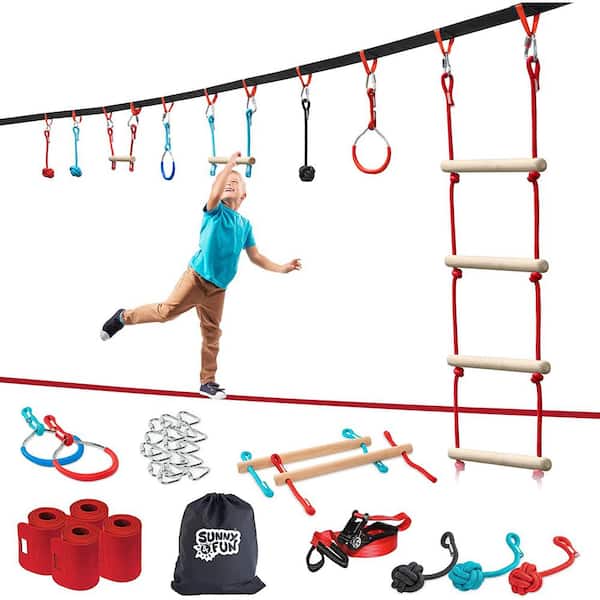 JUMP TASTIC TRAMPOLINE Ninja Obstacle Course, Ninja Slackline with  Accessories Include Swing, Ladder, Gym Ring, Ninja Wheel (11-Pieces)  JT-NJ-11 - The Home Depot