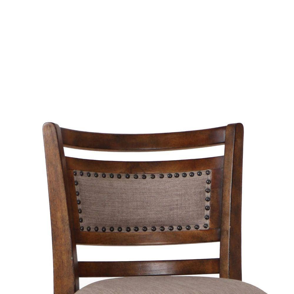 Classic Swivel Barstool with Nailhead Trim, Brown and Beige