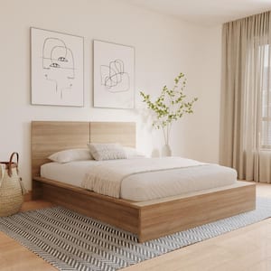 James Brown Oak Frame Queen Size Platform Bed with Headboard