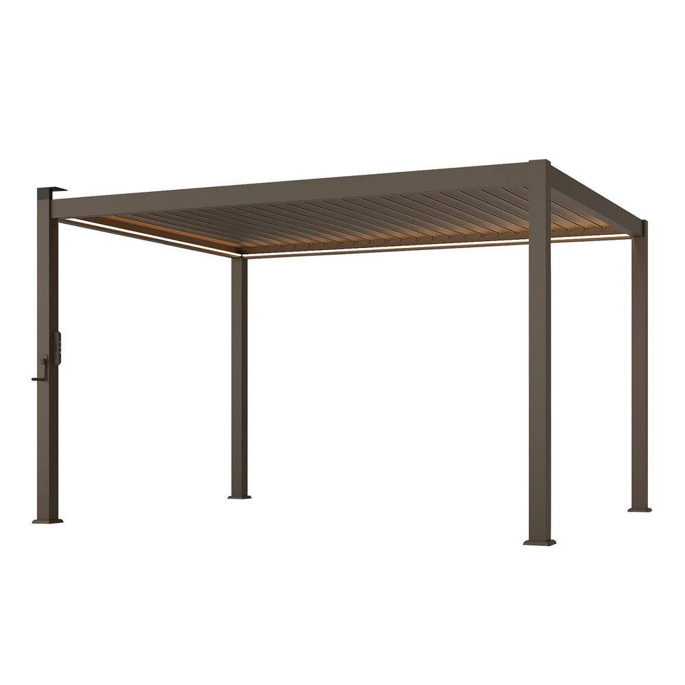 10 ft. x 13 ft. Modern Pergola with Adjustable Louvers, LED Lights, and Solar Charging, Dark Brown price history on PriceWatchPro