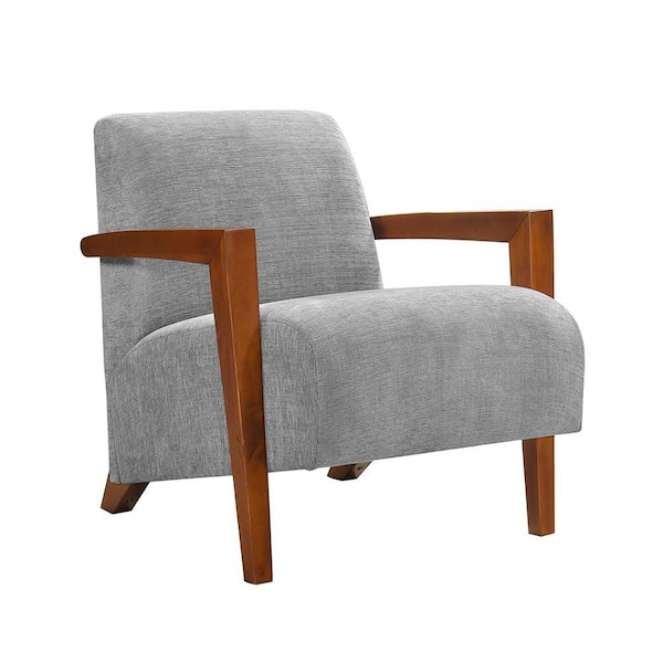Lazzara Imani Gray Chenille Upholstery Solid Wood Chestnut Finish Accent Arm Chair