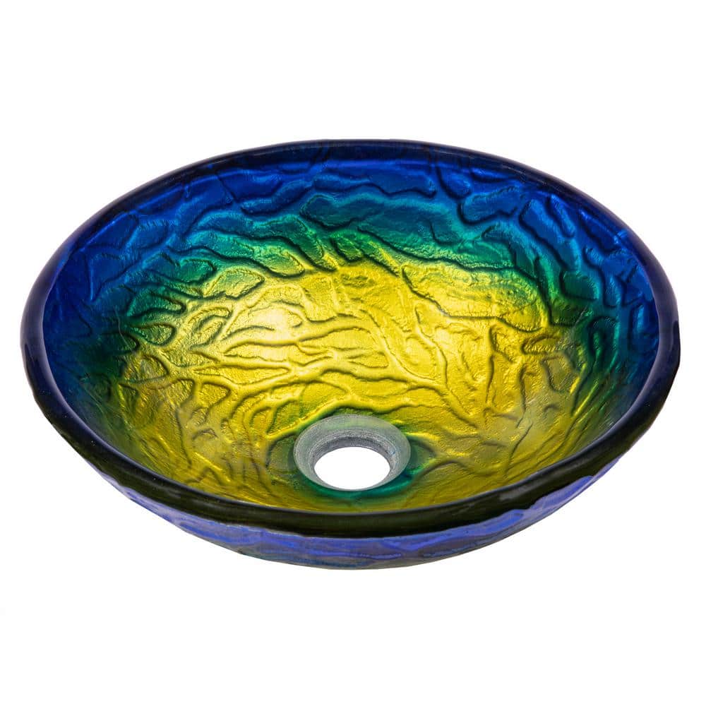 14.25'' Blue and Yellow Glass Vessel Sink