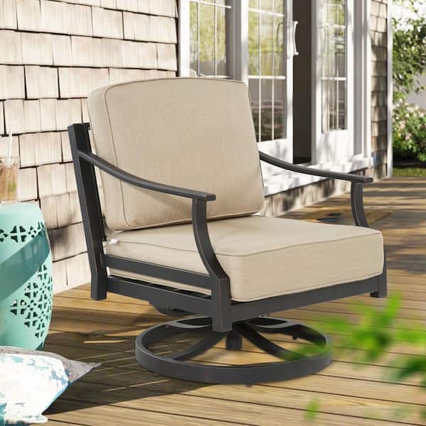 ULAX FURNITURE Tamarin 1-Piece Aluminum Swivel Outdoor Lounge Chair with Sunbrella Cushions