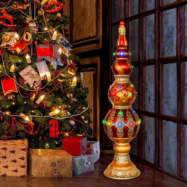 4-ft. Prelit Metallic Christmas Finial Statue with LED Lights and Music, 3D Light up Resin Decoration