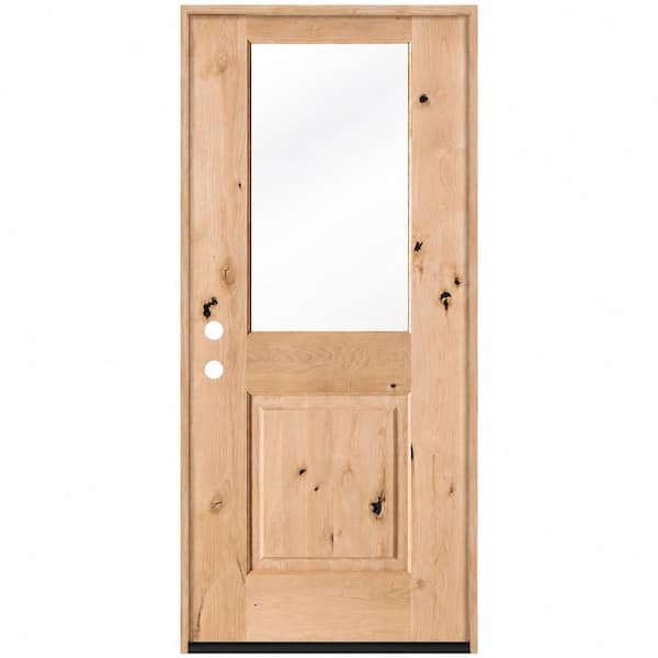 Rustic 32 in. x 80 in. Knotty Alder Right-Hand/Inswing Half-Lite Clear Glass Unfinished Wood Prehung Front Door