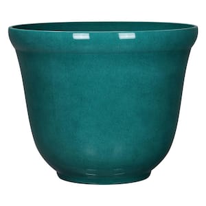 16 in. Felecia Teal Green Glossy Resin Planter (16 in. D x 12.8 in. H) with Drainage Hole