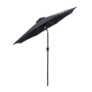 9 ft. Aluminum Market Solar Lighted Tilt Patio Umbrella with LED in Anthracite Solution Dyed Polyester