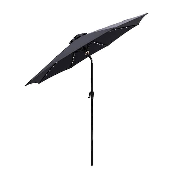 FLAME&SHADE 11 ft. Aluminum Market Solar Lighted Tilt Patio Umbrella with LED in Anthracite Solution Dyed Polyester
