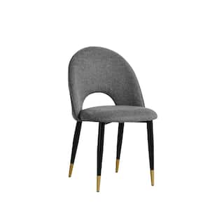 Dark Gray Linen Fabric Seat Nordic Style Dining Room Furniture Dining Chair With Black Golden Legs(Set of 2)
