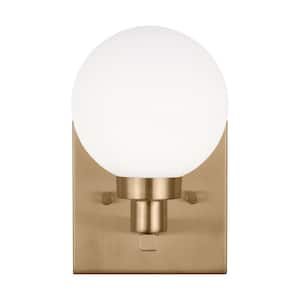 Clybourn 1-Light Satin Brass Wall Sconce with Milk Glass Shade