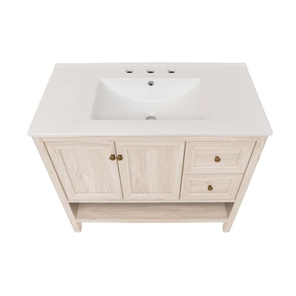 Chateau 36" Freestanding Bathroom Vanity in White Oak with 3-Hole Widespread Ceramic Sink Top