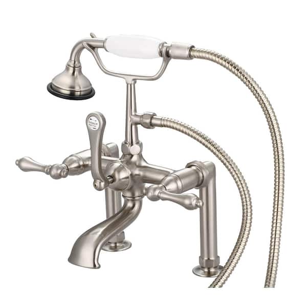 Water Creation 3-Handle Vintage Claw Foot Tub Faucet with Handshower and Lever Handles in Brushed Nickel