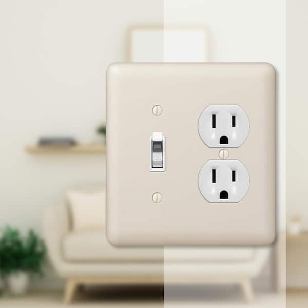 Declan 2 Gang 1-Toggle and 1-Duplex Steel Wall Plate - Almond