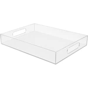 12 in. W x 2 in. H x 16 in. D Rectangular Clear Acrylic Serving Tray with Handle