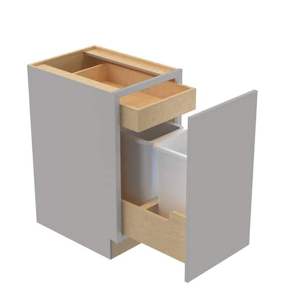 Home Decorators Collection Hargrove 18 in. W x 24 in. D x 34.5 in. H Assembled Plywood Trash Can Kitchen Cabinet in Veiled Gray with Soft Close