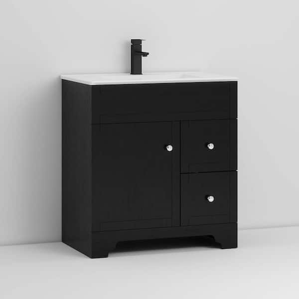 29 in. W x 18 in. D x 32 in. H Single Sink Bath Vanity in Black with White Ceramic Top with Sink Set