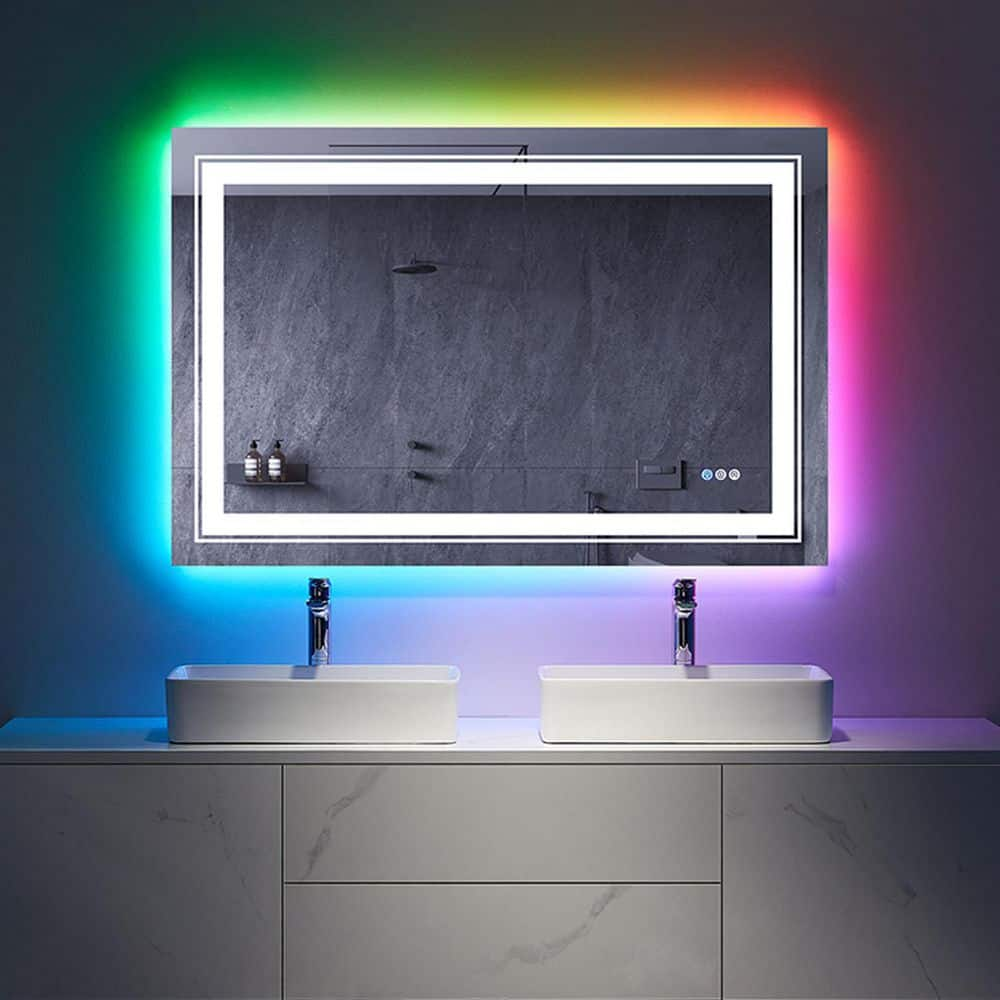 Iridescent 48 in. W x 36 in. H Rectangular Frameless RGB LED Lighted Defog Wall Mount Bathroom Vanity Mirror -  INSTER, HDODBYNMR009