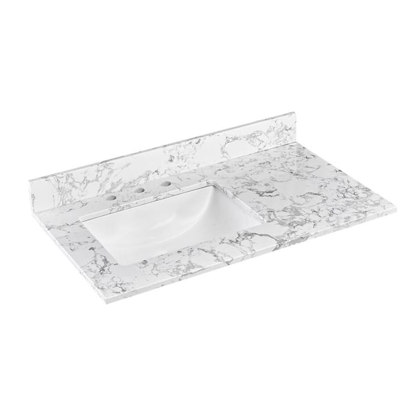 YASINU Moonface 36 in. W. x 22 in. D Engineered Stone Composite White Rectangular Single Sink Bath Vanity Top in Bianco Venato